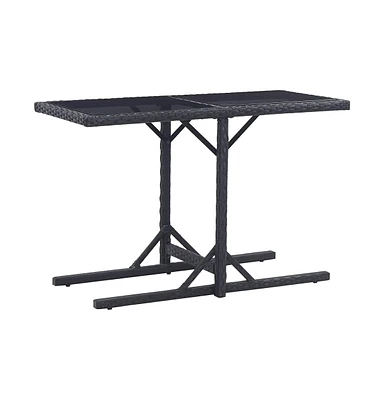 vidaXL Patio Table Black 43.3"x20.9"x28.3" Glass and Poly Rattan