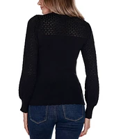 Belldini Women's Black Label Pointelle and Rhinestone Detail Sweater