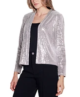 Belldini Women's Black Label Stretch Velvet Sequin Knit Cardigan Top