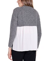 Belldini Women's Black Label Chiffon-Back Cable Sweater