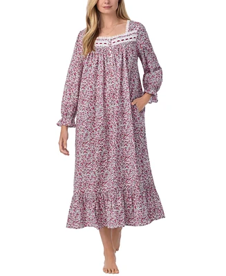 Eileen West Women's Cotton Printed Lace-Trim Ballet Nightgown