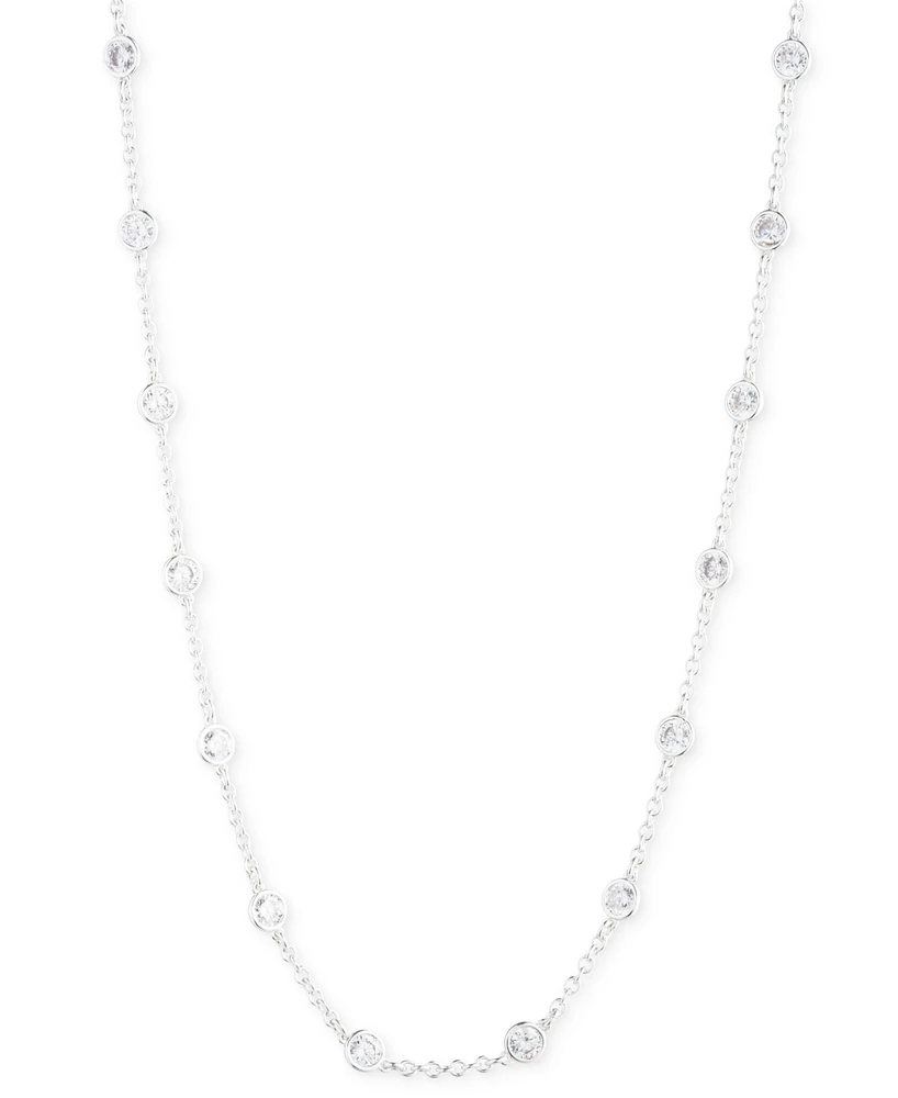 Lauren Ralph Lauren Silver-Tone Cubic Zirconia Station Necklace, 36" + 3" extender