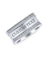 Bling Jewelry Greek Key Geometric Pave Cz Accent Cubic Zirconia Cross Mens Rectangle Signet Statement Band Ring For Men Stainless Steel