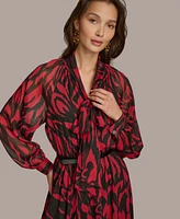 Donna Karan New York Women's Printed Tie-Neck A-Line Dress