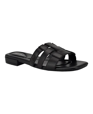 Calvin Klein Women's Tessie Slip-On Square Toe Flat Sandals