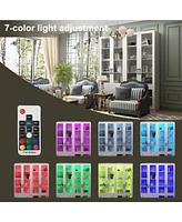 Famapy White 10-Shelf Accent Bookcase with Glass Doors, Led Lights