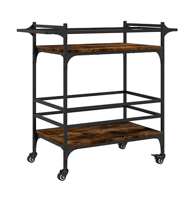 vidaXL Kitchen Trolley Smoked Oak 32.3"x15.7"x30.9" Engineered Wood