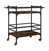 vidaXL Kitchen Trolley Smoked Oak 32.3"x15.7"x30.9" Engineered Wood