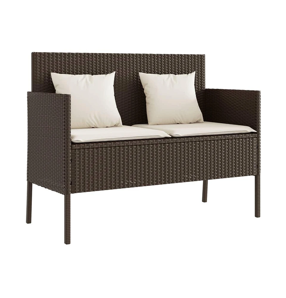 vidaXL Patio Bench with Cushions Brown Poly Rattan
