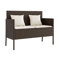 vidaXL Patio Bench with Cushions Brown Poly Rattan