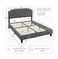 Yaheetech Upholstered Bed Frame with Wooden Slat Support