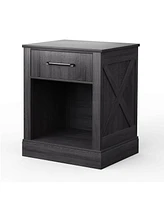 Gymax Nightstand with Drawer and Shelf Rustic Wooden Bedside Table Bedroom Brown