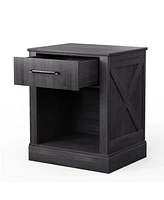 Gymax Nightstand with Drawer and Shelf Rustic Wooden Bedside Table Bedroom Brown