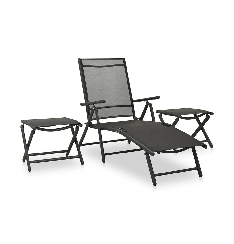 vidaXL 3 Piece Patio Lounge Set Textilene and Aluminum Black