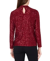 Msk Women's Sequin Keyhole-Neck Long-Sleeve Top