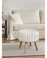 Anaya Home White Boucle Patchwork Oversized Handwoven Stool