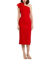 Mac Duggal Women's Crepe One Shoulder Flower Detail Midi Dress