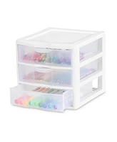 Sterilite ClearView Plastic Small 3 Drawer Desktop Storage Unit, White, 6 Pack
