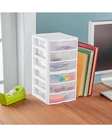 Sterilite ClearView Plastic Small 3 Drawer Desktop Storage Unit, White, 6 Pack