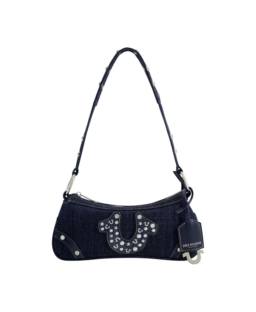 True Religion Studded Horseshoe De True Religion Horseshoe Denim shoulder bag