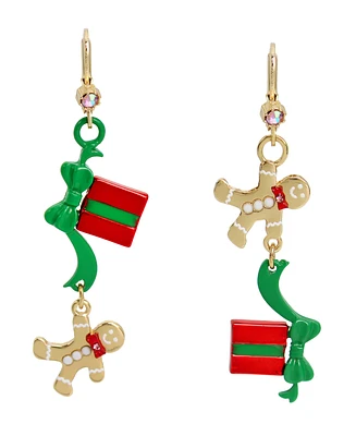 Betsey Johnson Faux Stone Jingle Bell Bling Gingerbread Present Mismatch Earrings