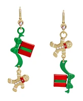 Betsey Johnson Faux Stone Jingle Bell Bling Gingerbread Present Mismatch Earrings