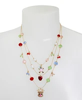 Betsey Johnson Faux Stone Jingle Bell Bling Christmas Charm Layered Necklace