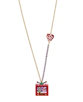 Betsey Johnson Faux Stone Jingle Bell Bling Christmas Tv Pendant Necklace