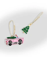 Betsey Johnson Faux Stone Jingle Bell Bling Santa Claus Christmas Tree Mismatch Earrings