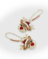 Betsey Johnson Faux Stone Jingle Bell Bling Christmas Reindeer Dangle Earrings