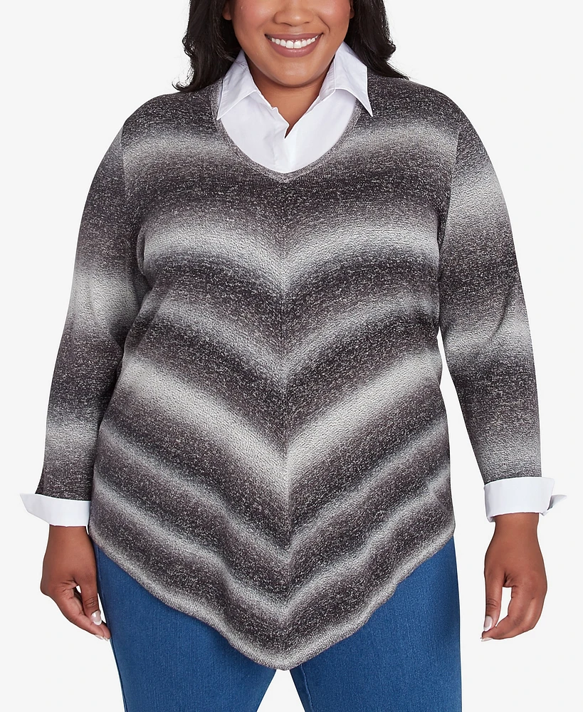 Alfred Dunner Plus Classic Chevron Ombre Two One Pullover Sweater