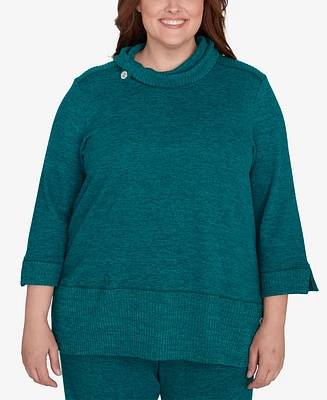 Alfred Dunner Plus French Quarter Spliced Ribbed Cowl Neck Solid Top