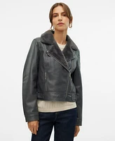 Vero Moda Women's Faux-Leather Long-Sleeve Jacket