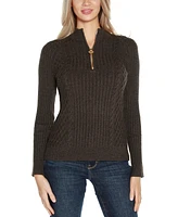 Belldini Women's Black Label Rib and Cable Quarter-Zip Sweater