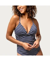 Free Country Women's Popcorn Stripe Twist Front One-Piece Swimsuit