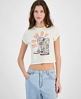 Pretty Rebellious Juniors' Howdy Cowboy Boots Graphic T-Shirt