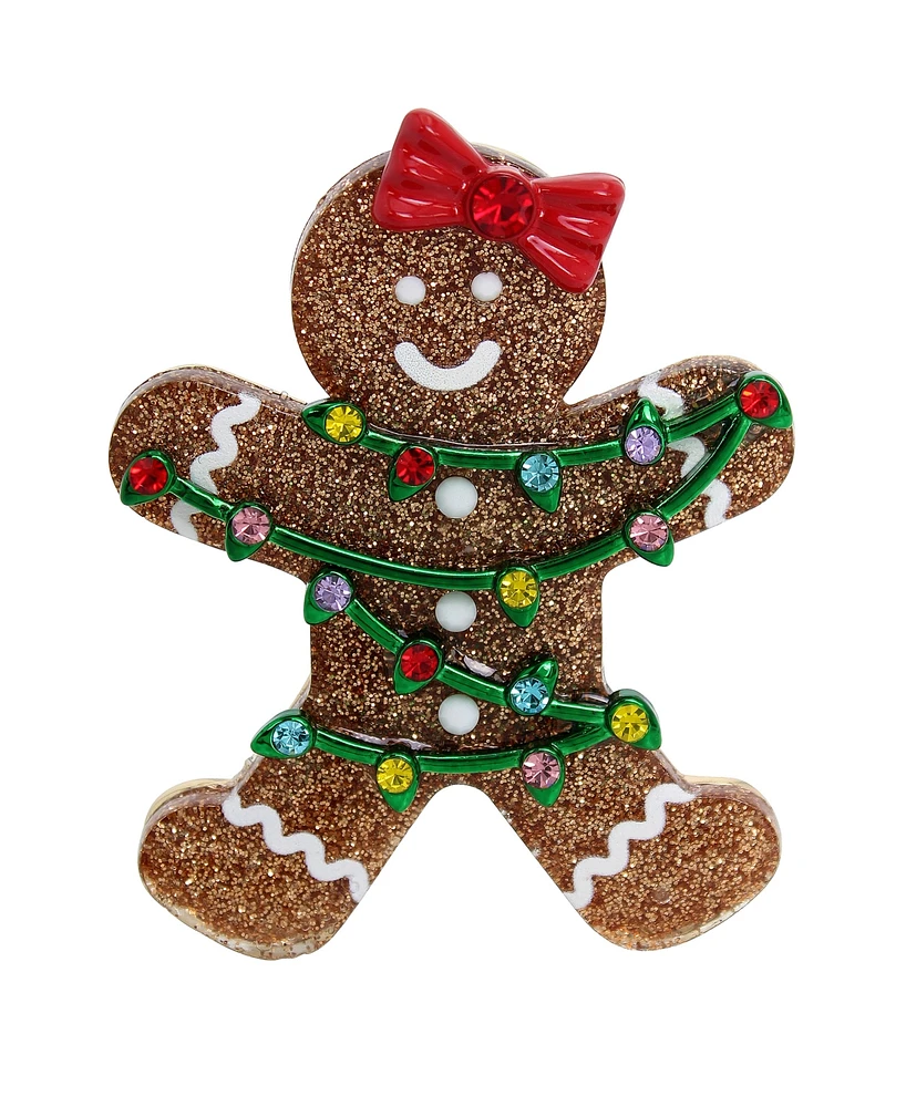 Betsey Johnson Faux Stone Jingle Bell Bling Christmas Gingerbread Brooch