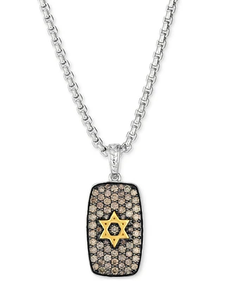 Le Vian Men's Chocolate Diamond Star of David Dog Tag 22" Pendant Necklace (1-3/4 ct. t.w.) in Sterling Silver & 14k Gold