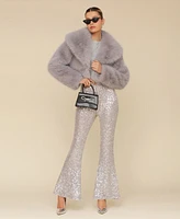 Avec Les Filles Women's Sequin-Mesh Flare-Leg Pants