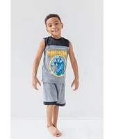 Starwars Boys Star Wars The Mandalorian Athletic Pullover T-Shirt Tank Top and Shorts 3 Piece Outfit Set to