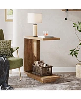 Tribesigns C-Shaped Side Table, 2-Tier Narrow End Table with Sturdy Pedestal, Wood Bedside Table Nightstand for Bedroom