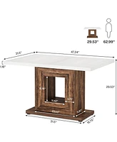 Tribesigns 47-Inch Farmhouse Dining Table for 4, White Kitchen Dinner Table with Heavy Duty Pedestal, Rustic Wooden Eating Table for Home, Dining Room