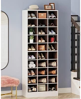 Tribesigns 10-Tier Shoe Storage Cabinet, White and Brown Wooden Shoe Rack with 30 Cubbies, Freestanding Tall Entryway Shoe Organizer for Closet, Entry