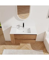 Slickblue Wall-Mounted Bathroom Vanity with Ceramic Sink