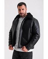 Furniq Uk Men's Leather Shearling Jacket, Black