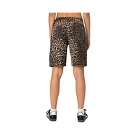 Edikted Women's Leopard low rise denim bermuda shorts