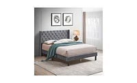 Slickblue Velvet Button Tufted Upholstered Bed with Wingback Design