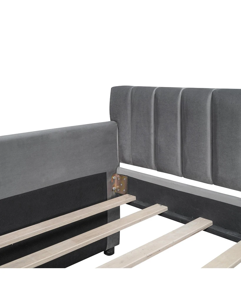 Slickblue Twin Size Upholstered Daybed with Drawers and Wood Slat Support
