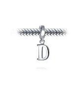 Bling Jewelry Dangle Block Letter A-z Alphabet Initial Charm Bead Solid .925 Sterling Silver Fits European Bracelet