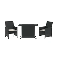 vidaXL 3 Piece Bistro Set with Cushions Poly Rattan